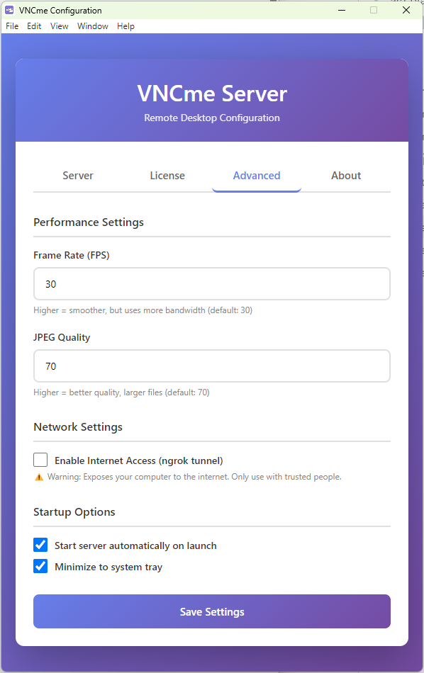 VNCme Advanced Settings and Configuration