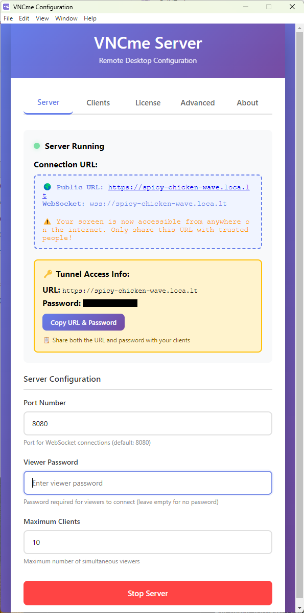 VNCme FREE Tunnel Interface with LocalTunnel